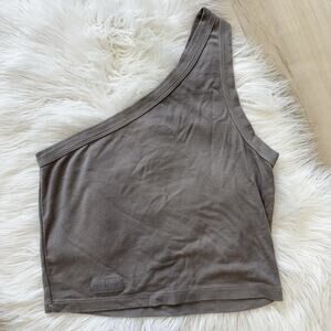 Set Active One Shoulder Ribbed Gray Tank Medium